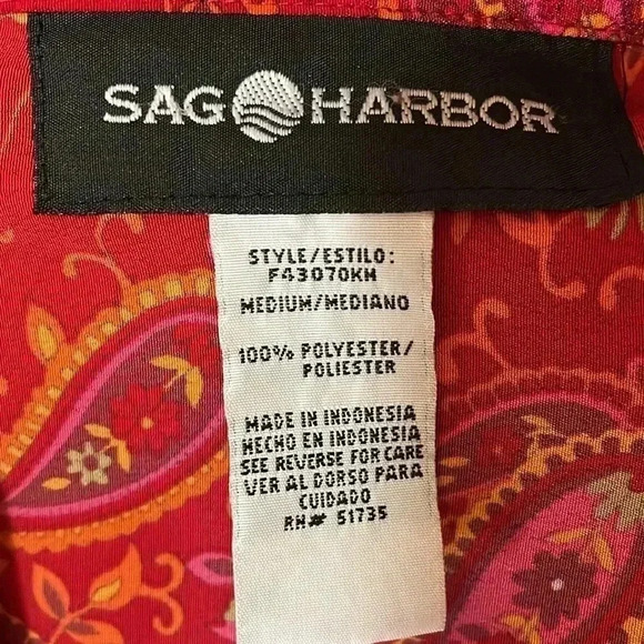 Sag Harbor Women’s Medium Red Paisley Floral 3/4 Sleeve Button Down Blouse - Picture 6 of 7